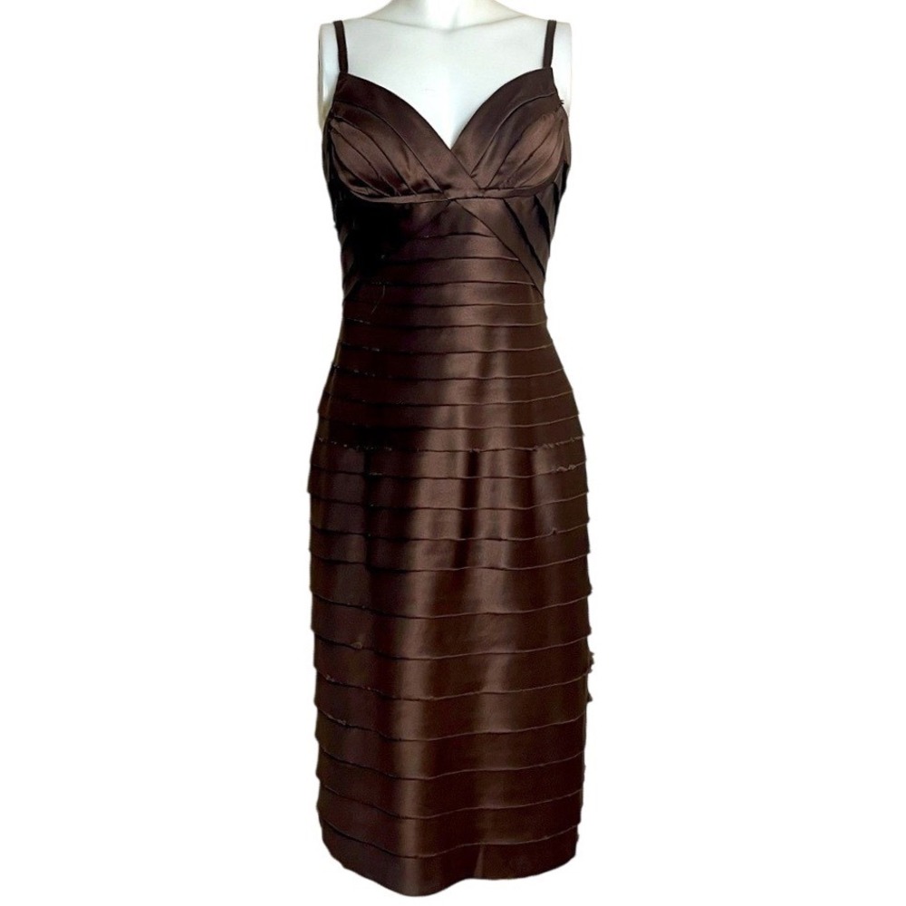 ADRIANNA‎ PAPELL BROWN SATIN DRESS